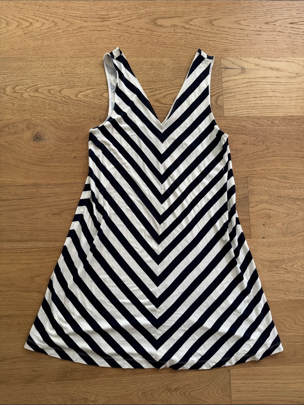 Striped V-Neck A-Line Dress - Navy & White